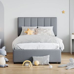 Gray Twin Size Upholstered <b>Platform</b> <b>Bed</b> <b>with</b> Hydraulic <b>Storage</b> System - Product Image 3