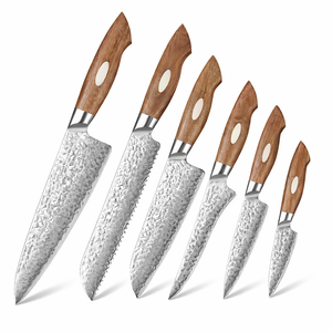 Ensemble de couteaux de cuisine en acier au carbone forgé à la main, 6 pièces, qualité supérieure, couteaux à fruits et légumes, manche en bois ambidextre - Product Image 1