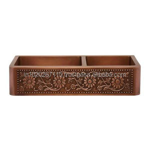 Évier de cuisine en cuivre à double bac, fabriqué à la main par des artisans expérimentés pour les cuisines familiales spacieuses et fonctionnelles avec un charme classique - Product Image 1