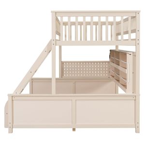 Lit superposé Twin XL sur Queen avec étagères intégrées, lumières à changement de couleur, panneau perforé beige – Lit de dortoir - Product Image 3