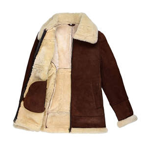 Abrigo de Cuero Marrón para Hombre con Cuello de Piel Crema, Chaqueta Larga de Piel de Oveja, Forro Polar Cálido, Ropa de Invierno - Product Image 6