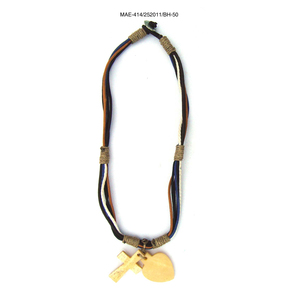 Hemp Rope Charm <b>Necklace</b> With Cross And Heart Pendant Religious Christian Jewelry Unisex Style at Best Affordable Wholesale Rate - Product Image 1