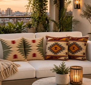 Juego de 4 Fundas de Almohada Boho Kilim Tejidas a Mano, Cojines Decorativos de Lana y Yute, Estilo Tribal del Suroeste, Decoración para el Hogar - Product Image 1