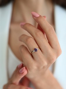 Anillo Corazón de Piedra del Sol de Plata de Ley 925, Chapado en Oro de 14K, Chapado en Rodio, Vermeil, Vintage, Piedra de Nacimiento de Febrero para Mujer - Product Image 4