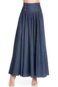 Falda vaquera midi plisada de cintura alta para mujer, corte A, holgada, con degradado de color, estilo casual urbano, falda vaquera sólida lavada - Product Image 3