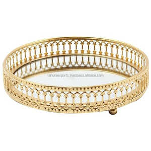 Panier doré Plateau en métal Plateaux de service en métal de luxe personnalisés avec miroir Plateaux à collation pour la décoration et le service avec personnalisation - Product Image 3