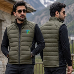 Gilet matelassé léger pour homme, en polyester doux, avec empiècements matelassés, rembourrage chaud, fermeture éclair intégrale, coupe confortable, décontracté, pour l'extérieur - Product Image 5