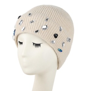 Mens Black Rhinestone Beanie Hat Hand Unisex <b>Winter</b> <b>Cap</b> Solid Color Adult 56-58CM - Product Image 3