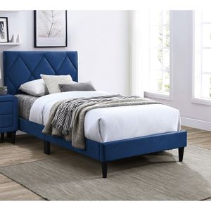 Letto Matrimoniale in Velluto Blu Navy con Testiera Regolabile, 1 Pezzo, Arredamento Camera da Letto per Ragazzi, Struttura Letto Imbottita - Product Image 1
