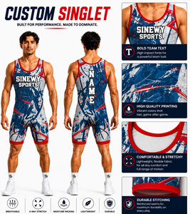Servicio OEM, Singlet de Lucha Personalizado con Sublimación, Duradero, de Secado Rápido, Ajustado, Elástico, Ligero y Transpirable para Hombre, 100% - Product Image 1