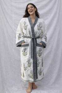 Albornoz largo de algodón tipo gofre, blanco, estampado a mano, para spa, hogar, hotel, playa, para mujer y hombre, venta al por mayor, personalizado para mujer - Product Image 3