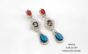 08434Vintage Drop <b>Earrings</b> Mehandi Plated Emerald Cut Green Gemstone <b>Red</b> Top Cubic Zirconia Claw Setting Women's Party Jewelry - Product Image 3