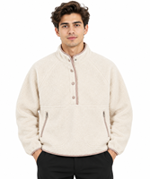 Veste pull en polaire sherpa crème ivoire de qualité supérieure pour homme, sweat-shirt chaud d'hiver à manches longues et col montant avec boutons-pression sur le devant