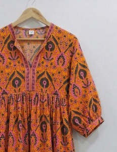 Robe midi en coton imprimé à la main indienne pour femmes, robe d'été florale, légère, respirante, décontractée, style bohème - Product Image 6