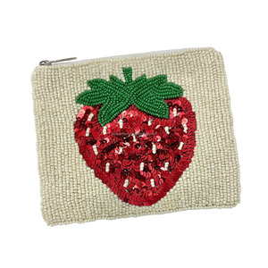 Strawberry <b>Beaded</b> Zipper <b>Large</b> Storage Pouch Fruit Sequin Clutch Summer Purse Multicolor Handmade Eco-Friendly Unisex Gift - Product Image 3