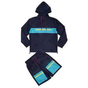Ensemble court coupe-vent personnalisé, veste et short imprimés à carreaux respirants, fermeture éclair, 2 pièces, grandes tailles, OEM - Product Image 2