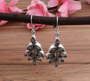 Boucles d'oreilles pendantes en topaze bleue naturelle, argent sterling 925, bijoux de luxe pour femmes, vente en gros - Product Image 6