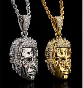 Collar con Colgante de Cara de Hip Hop de Moda, Chapado en Oro de Latón con Zirconia Iced Out, Joyería de Cadena Estilo Rapper para Regalo de Fiesta - Product Image 5