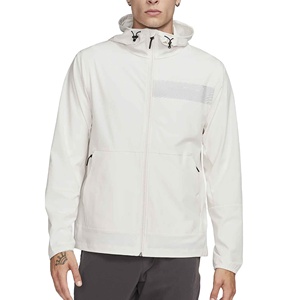 <b>Men's</b> White Windproof Jacket Regular Fit Casual Solid Color Zipper Closure Spring Wear Custom Logo Waterproof Rain Jacket <b>Men</b> - Product Image 1