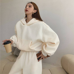 Ensemble de survêtement pour femme en molleton technique 100% coton respirant de haute qualité, deux pièces, coupe ample, à capuche, pour l'hiver - Product Image 2