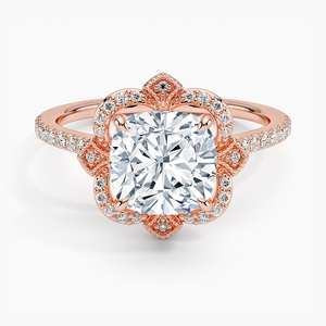 Elegante Anillo de Diamantes con Halo de Oro Rosa de 14K con Artesanía Premium, Brillantes Detalles de Diamantes - Product Image 1
