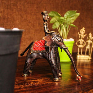 Elefante de latón Tribal de bronce de 7,2 pulgadas hecho a mano con decoración de mesa temática de animales envejecidos de jinete de escultura de Metal DE LA India - Product Image 2