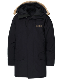 Parka Larga de Invierno para Hombre, Negra, con Capucha de Piel, Chaqueta Acolchada Cortavientos - Product Image 3