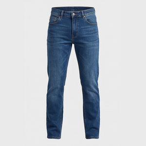 Jean en denim délavé coupe droite slim pour homme, taille mi-haute, en coton, style décontracté automne - Product Image 1