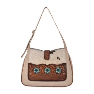 Bolso de mano de piel de vaca auténtica para mujer a la moda, bolso de mano hecho a mano de piel auténtica occidental con cierre de cremallera - Product Image 1