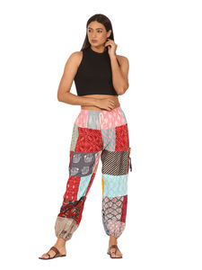 Femmes haut confortable Boho imprimé Satin élastique Yoga Joggers Baggy droit cordon Patch-travail hiver respirant avant plat - Product Image 2