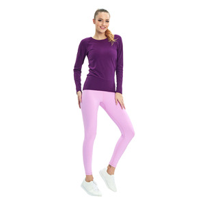 Haut de yoga court à manches longues pour femme, coupe ajustée, col rond, respirant, antibactérien, écologique, séchage rapide, personnalisé - Product Image 1