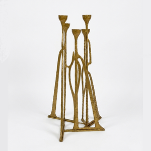 Brutalist Style Gold Candle Holder Antique Gold Finish Multi-Arm <b>Candelabra</b> Geometric Abstract Metal Candlestick for Hotel Lobby - Product Image 1