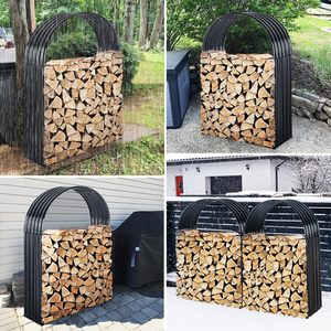 Support extérieur en acier pour le bois de chauffage avec jardinière décorative intégrée pour la maison et le jardin pour les terrains de camping et les patios - Product Image 5