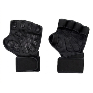 Black Neoprene Unisex Fingerless Fitness Training Gloves Full Palm Protection Non <b>Slip</b> Grip Adjustable Wrist Strap Open Hand - Product Image 1