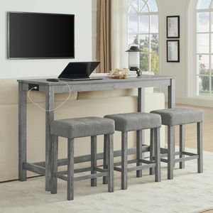 59-Inch Power Outlet <b>Bar</b> <b>Table</b> 3 Upholstered <b>Stools</b> 4 Piece Dining Sofa <b>Table</b> Chair <b>Set</b> for Living for Home Office Furniture - Product Image 3