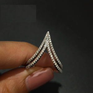 Double V-Shape Half Eternity Wedding Band Trendy 925 <b>Sterling</b> <b>Silver</b> Moissanite Deep Chevron Pave <b>Set</b> Engagement <b>Ring</b> Party Gift - Product Image 6