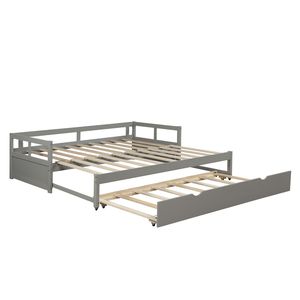 Letto a giorno in legno con letto estraibile per bambini, colore grigio - Product Image 4