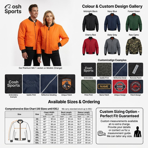 Blouson bomber orange à col côtelé et poignets contrastants, coupe-vent rembourré pour couples, avec logo et design personnalisés - Product Image 2