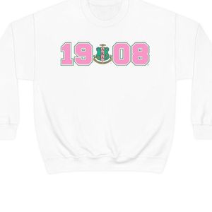Sweat-shirt blanc à col rond avec imprimé graphique rose et vert 1908, manches longues, en molleton de coton, pull décontracté pour femme, haut d'hiver - Product Image 4