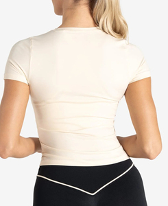 <b>High</b> Quality Women's Crew Neck Compression Fitness Yoga Shirt Breathable Seamless Skinny Fit Solid Light <b>Pink</b> Color - Product Image 3