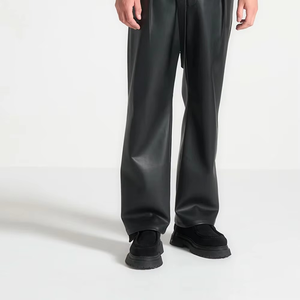 Pantalon en cuir noir classique pour homme, taille basse avec poches, pantalon en cuir pour homme, design personnalisé pour la boîte de nuit, nouveau design - Product Image 4