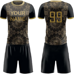 Conjunto de Camiseta de Fútbol Personalizada para Hombre, Negra y Dorada, Sublimada, Absorbente de Humedad, Manga Corta, Ajuste Atlético, para Todas las Temporadas, con Números de Equipo - Product Image 6