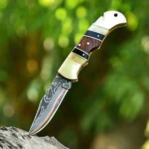 Premium Industrial Grade Copper Damascus Steel Folding Utility <b>Knife</b> Wood Handle Outdoor Pocket <b>Knife</b> OEM Private Label - Product Image 3