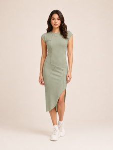 Robe midi asymétrique sans manches en tissu uni, coupe décontractée, toutes saisons, Boohoo - Product Image 4
