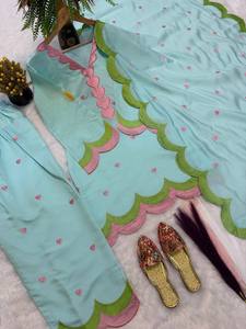 Ensemble de robe traditionnelle indienne et pakistanaise pour femmes, imprimé cœur bleu clair, coupe ample, vêtements décontractés, en coton, style printemps - Product Image 6