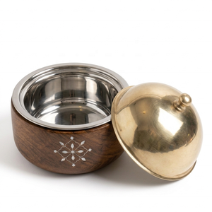 Cazuela de Madera Premium para Servir en Ramadán y Fiestas, con Incrustaciones Florales de Madreperla y Tapa de Acero, para Catering de Lujo - Product Image 3
