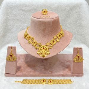 Premium Quality Women's Wedding Necklace Set Combo Gold Plated Zircon Jewelry with Earrings <b>Ring</b> & Pendant Insect Design A-53097 - Product Image 1