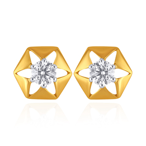 Pendientes Hexara Solitaire con Diamantes, Oro Amarillo de 14K, Círculos Entrelazados, Diamantes Cultivados en Laboratorio, Joyería Fina Geométrica Moderna - Product Image 1