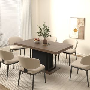 Tavolo da pranzo allungabile in legno effetto età e rettangolo nero per 6-10 persone 160-200 cm - Product Image 6