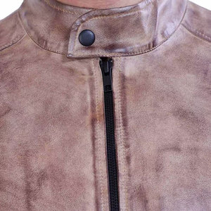 Chaqueta de Cuero Marrón Lavado de Alta Calidad con Cierre de Cremallera, Chaqueta de Cuero de Moda para Invierno, Material Cálido - Product Image 6